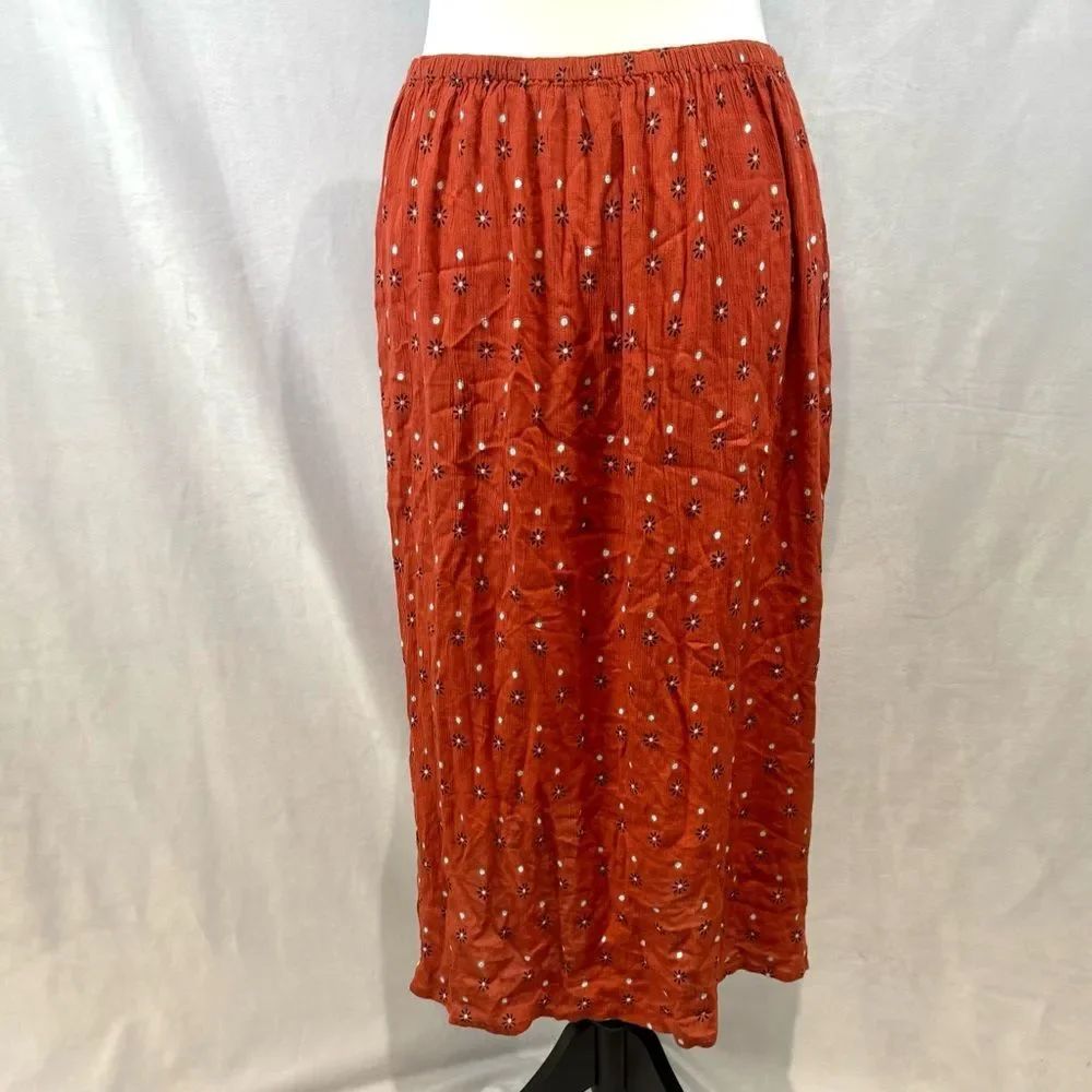 Patrons of Peace rust all over print faux wrap midi skirt size medium